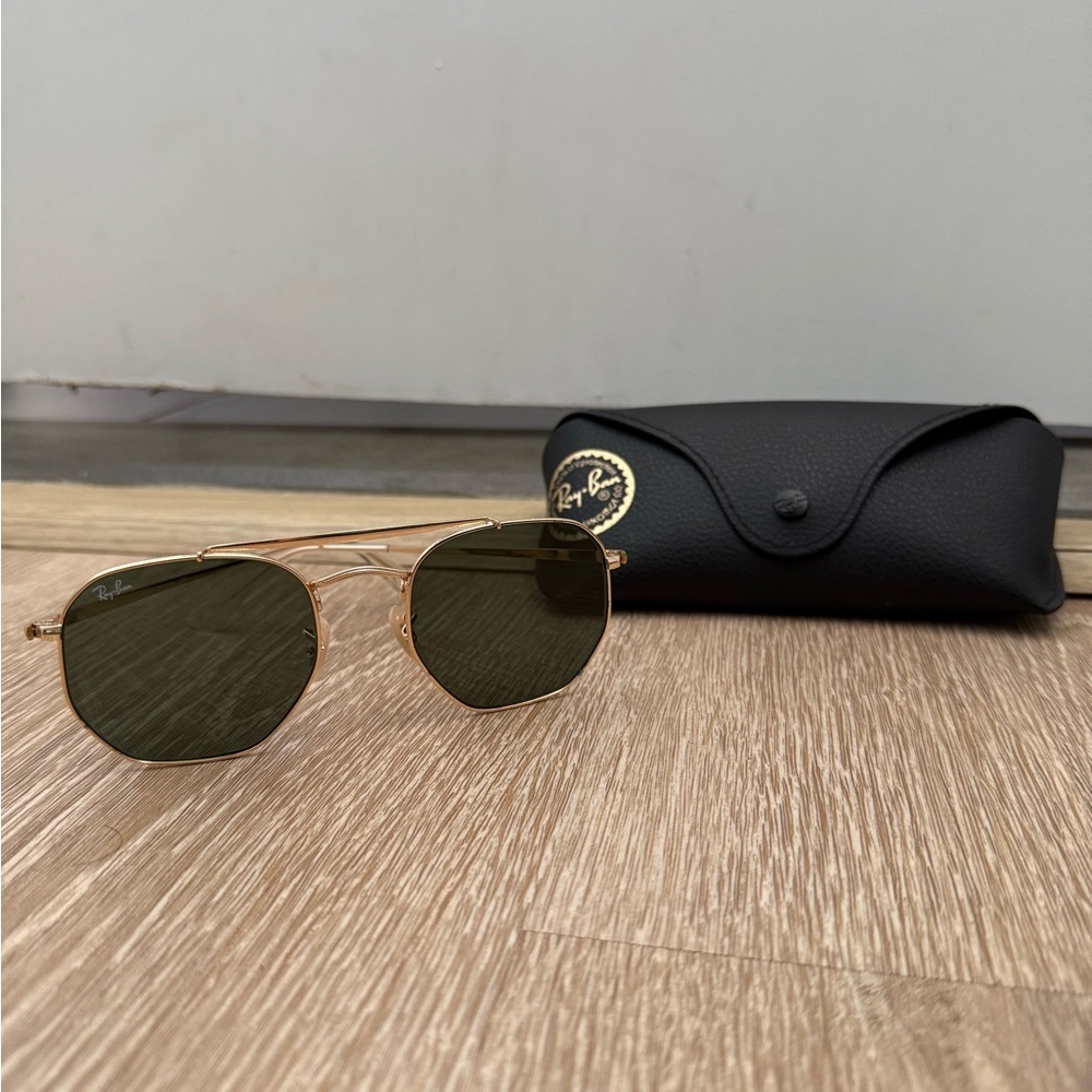 Ray-Ban “The Marshall” Gold Frame Sunglasses with Dark Lenses